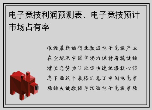 电子竞技利润预测表、电子竞技预计市场占有率